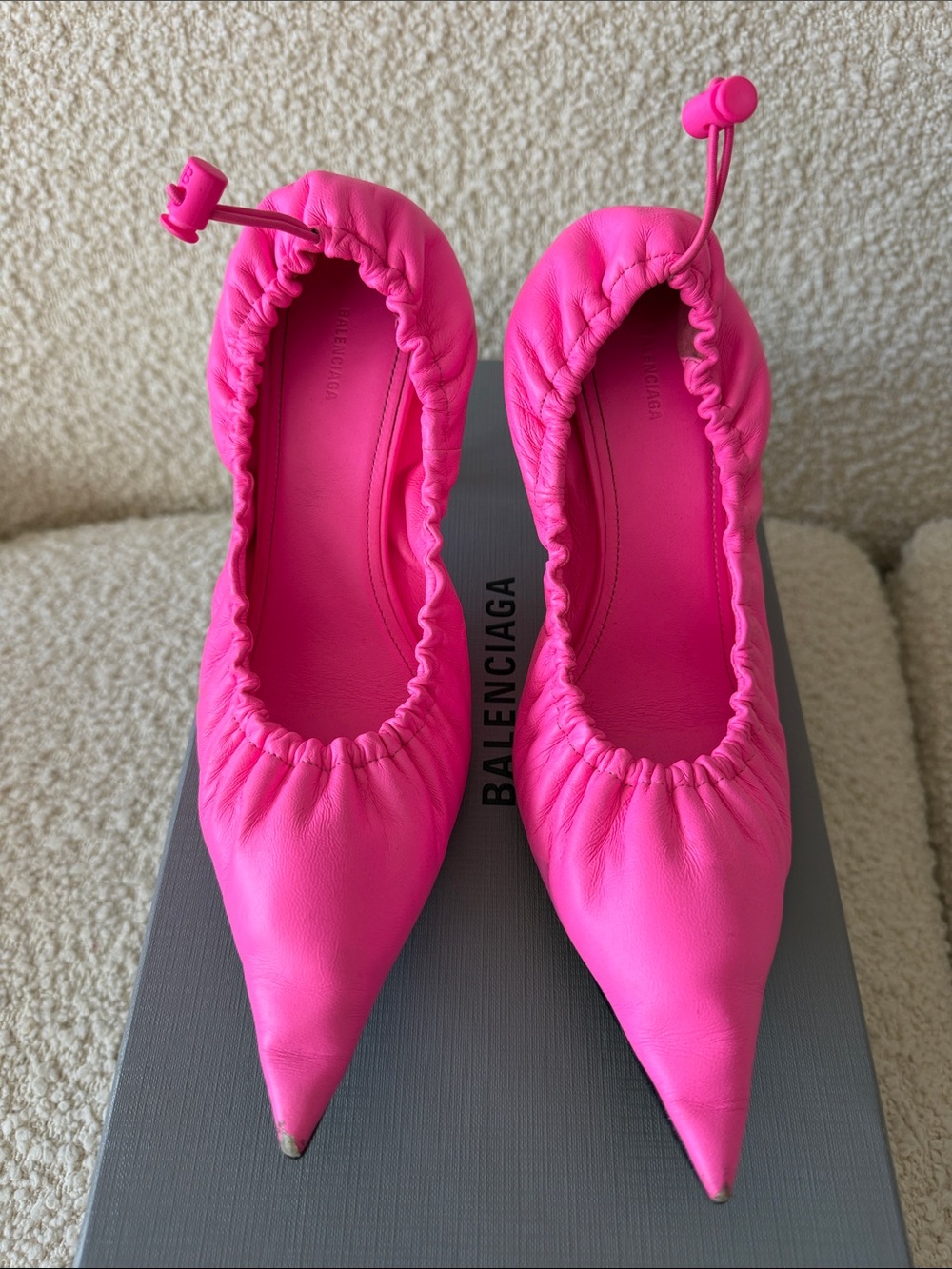 Balenciaga Hot Pink Pointed Elastic Ballet Flats